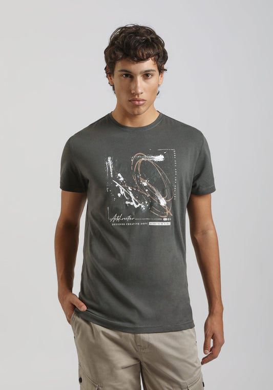 T-shirt 100% cotone con stampa|Colore:Grigio scuro