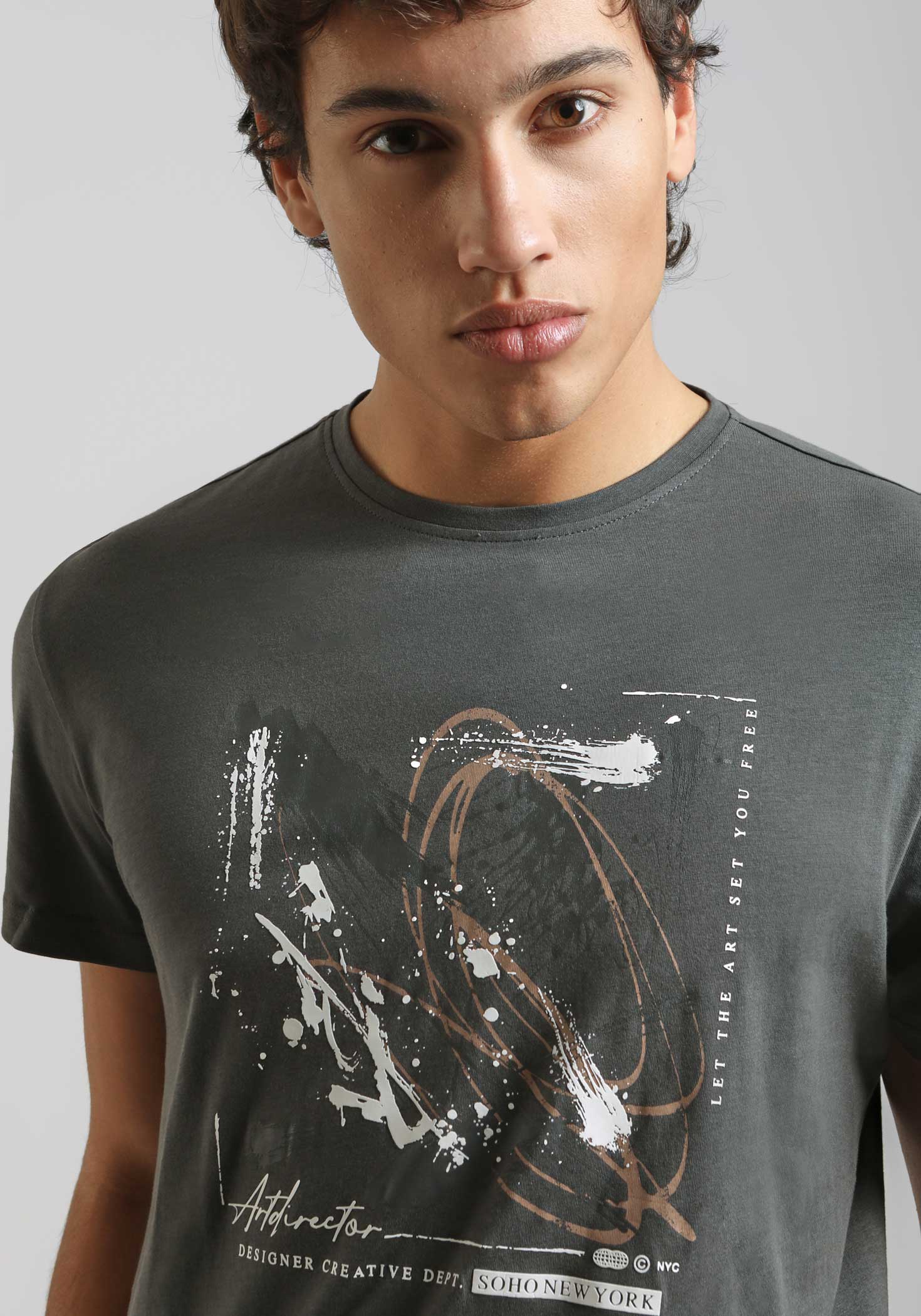 T-shirt 100% cotone con stampa|Colore:Grigio scuro