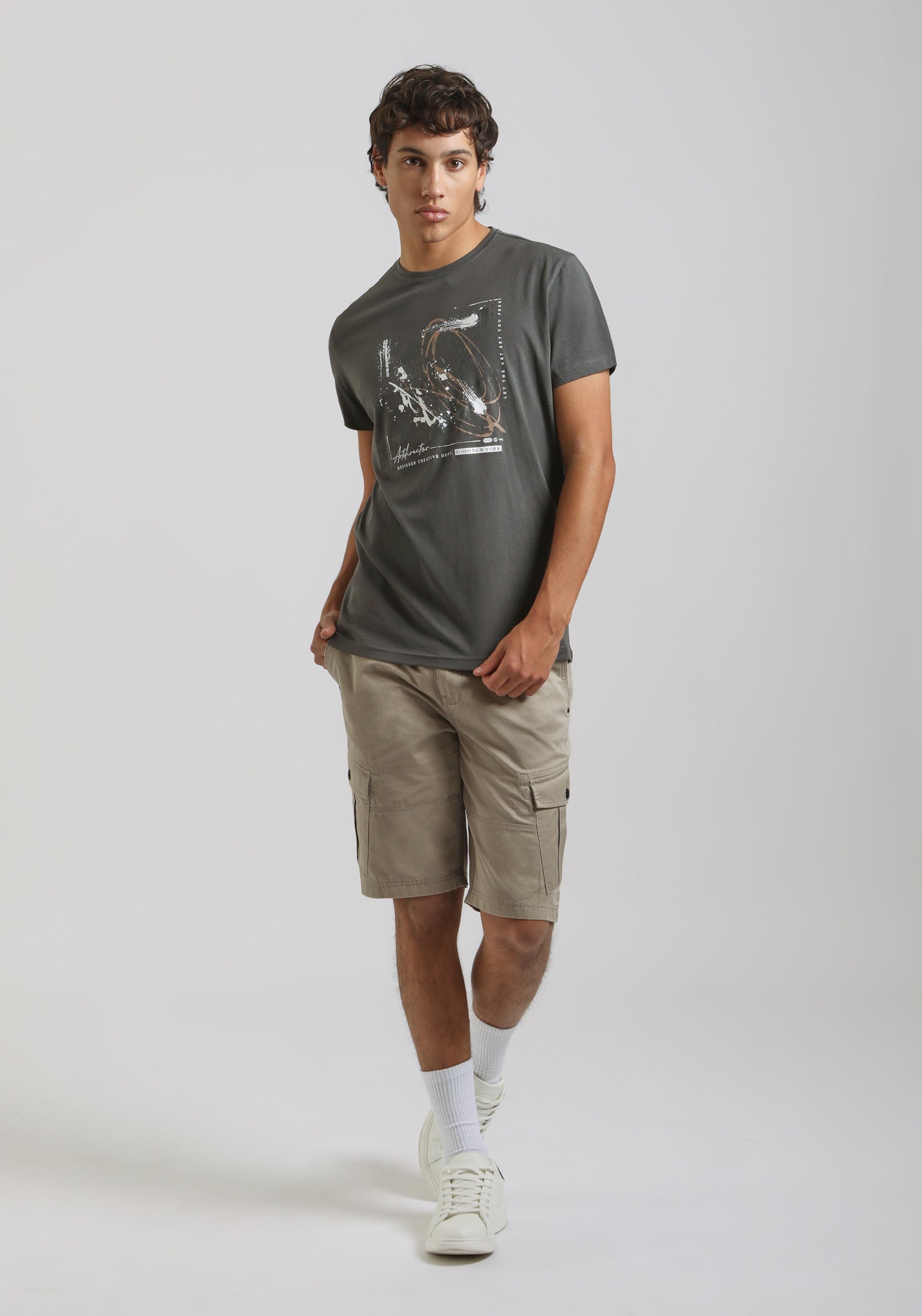 T-shirt 100% cotone con stampa|Colore:Grigio scuro