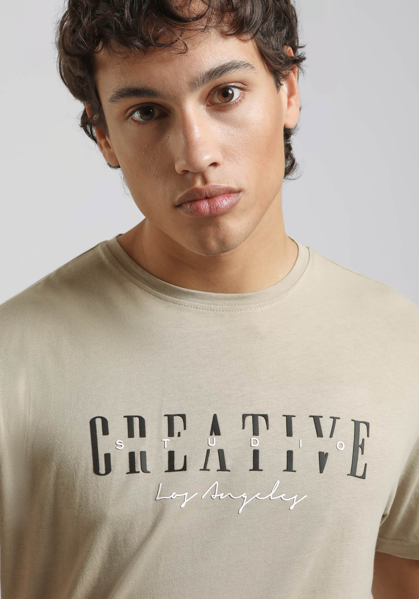 T-shirt 100% cotone con stampa|Colore:Beige