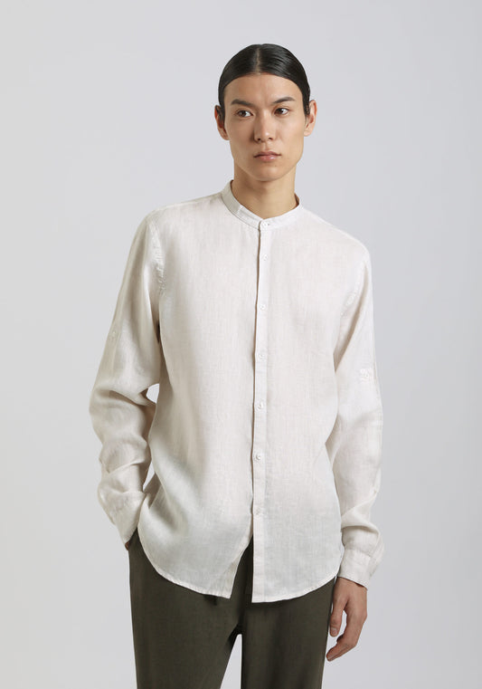 Camicia 100% lino con collo coreano|Colore:Beige chiaro