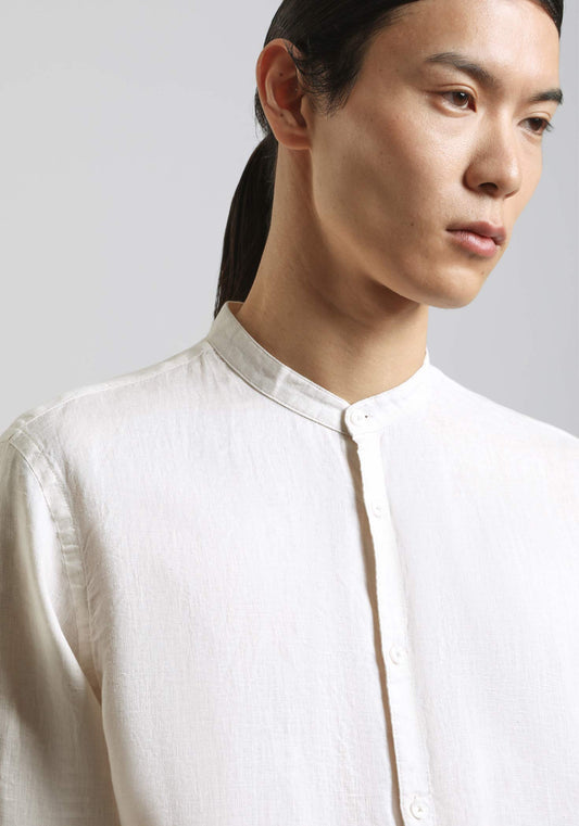 Camicia 100% lino con collo coreano|Colore:Beige chiaro