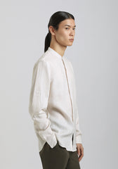 Camicia 100% lino con collo coreano|Colore:Beige chiaro