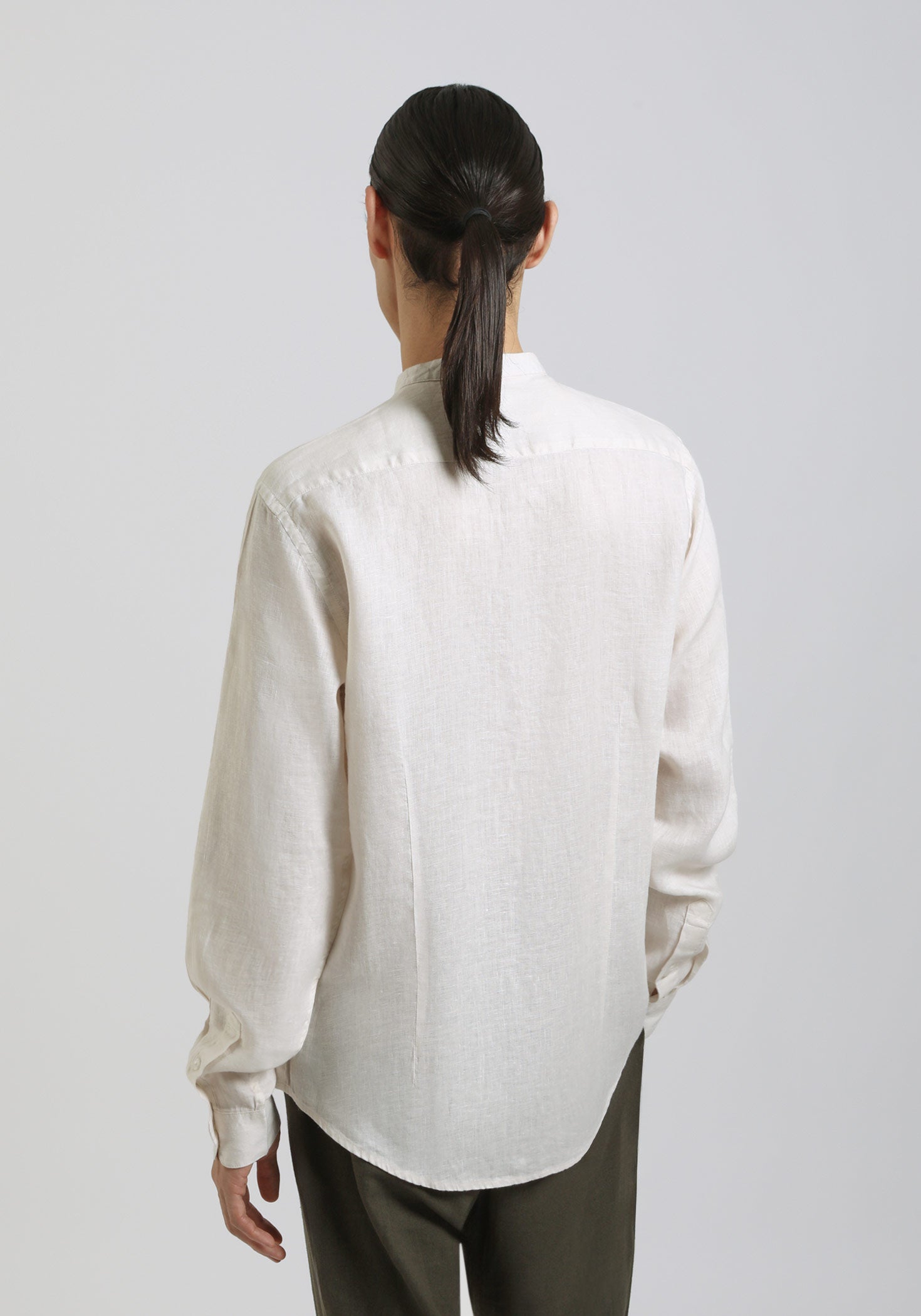 Camicia 100% lino con collo coreano|Colore:Beige chiaro