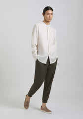 Camicia 100% lino con collo coreano|Colore:Beige chiaro