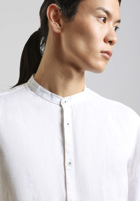 Camicia 100% lino con collo coreano|Colore:Bianco