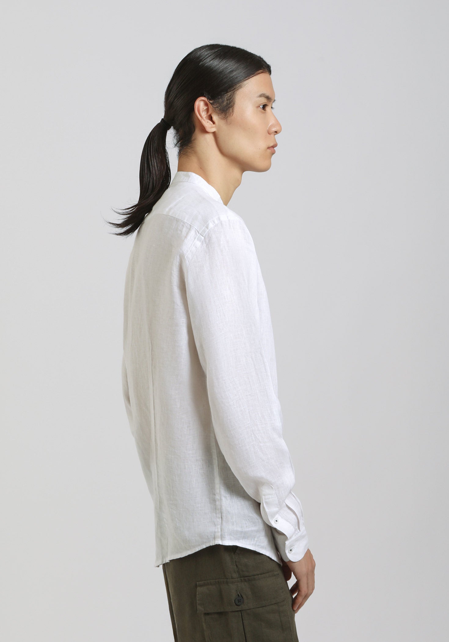 Camicia 100% lino con collo coreano|Colore:Bianco