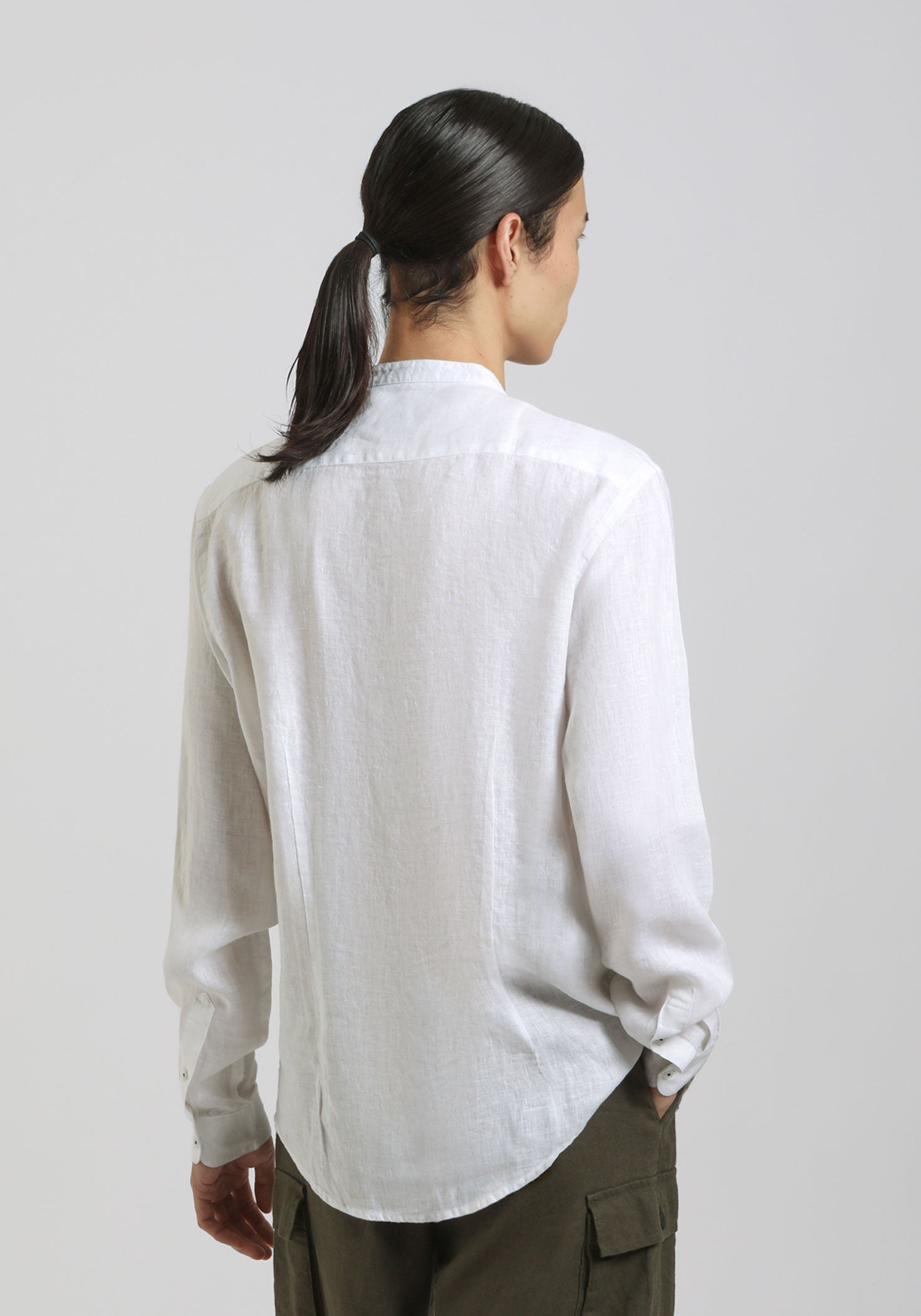 Camicia 100% lino con collo coreano|Colore:Bianco