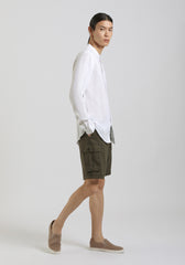Camicia 100% lino con collo coreano|Colore:Bianco