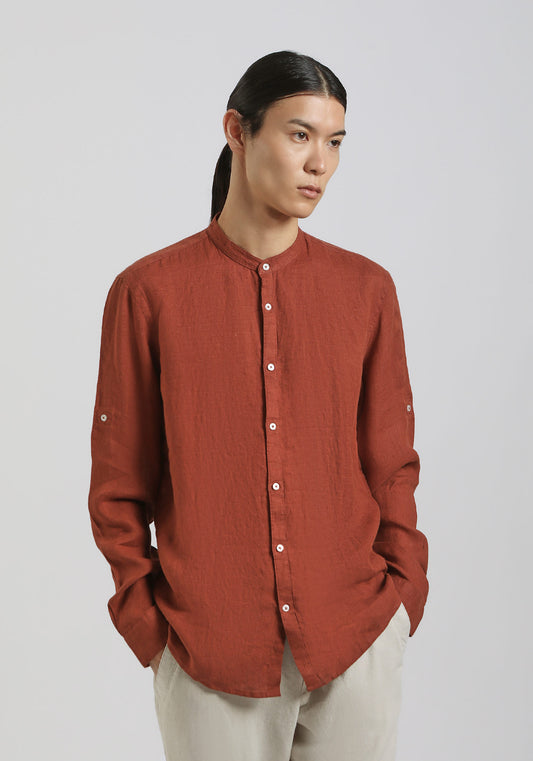 Camicia 100% lino con collo coreano|Colore:Rame