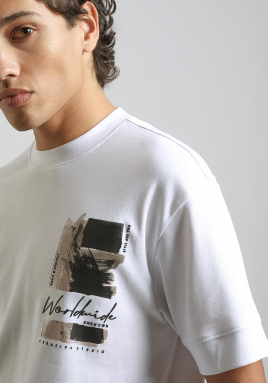 T-shirt over con stampa|Colore:Bianco