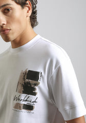 T-shirt over con stampa|Colore:Bianco