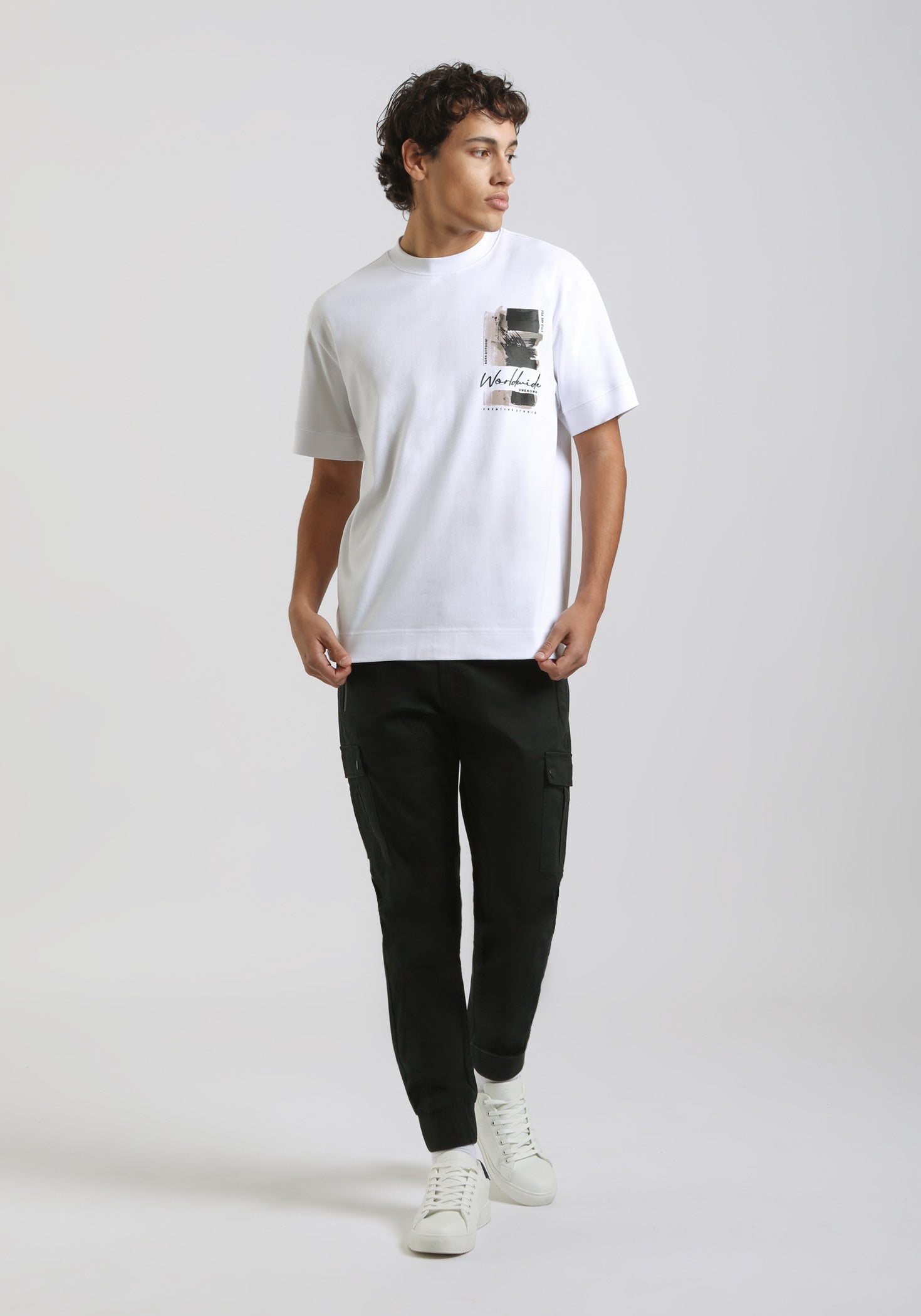 T-shirt over con stampa|Colore:Bianco
