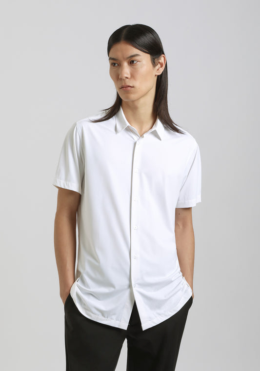 Camicia mezza manica in tessuto elastico|Colore:Bianco