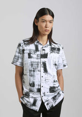 Camicia mezza manica in tessuto elastico con fantasia|Colore:Bianco