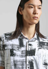 Camicia mezza manica in tessuto elastico con fantasia|Colore:Bianco