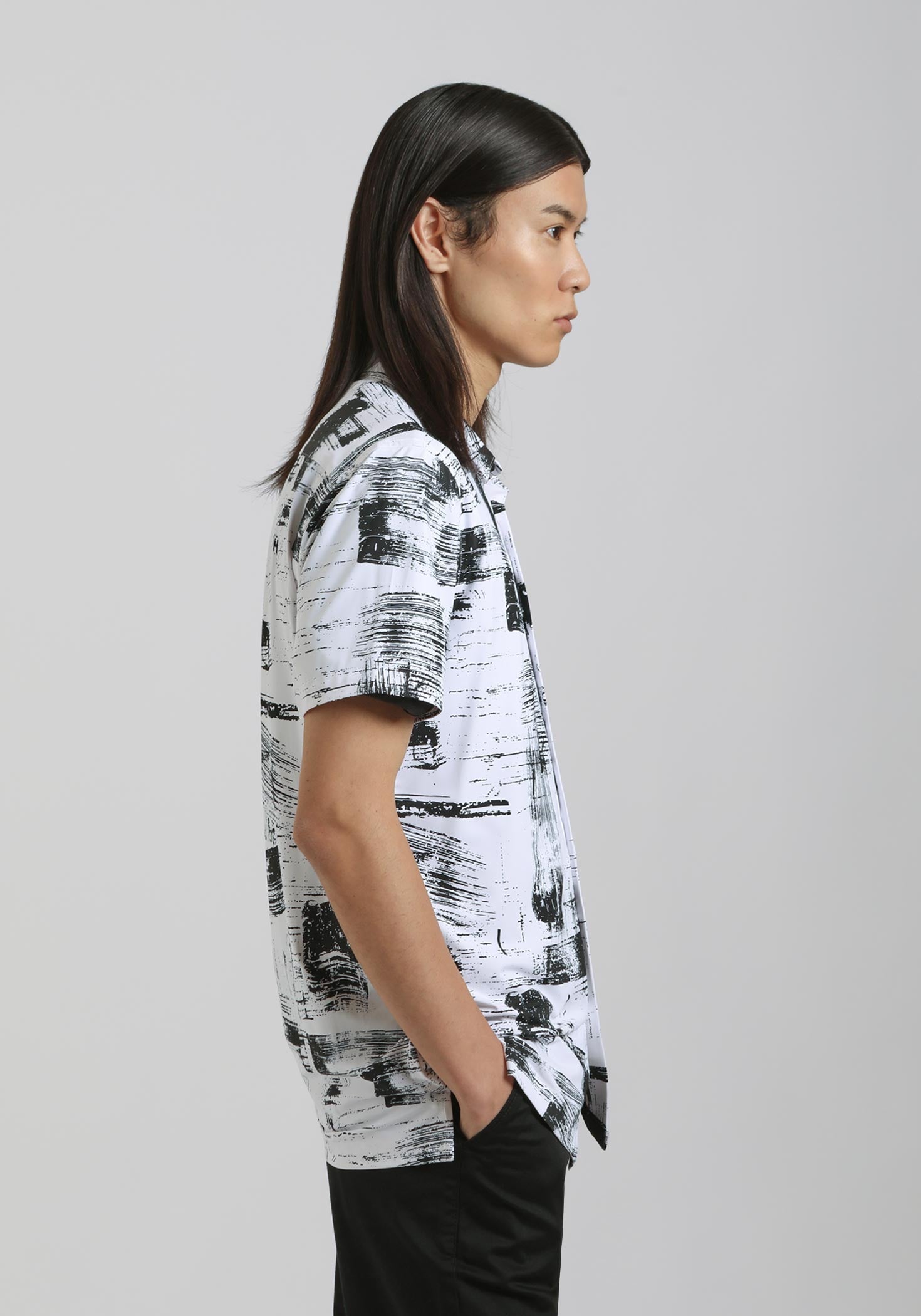 Camicia mezza manica in tessuto elastico con fantasia|Colore:Bianco