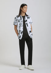 Camicia mezza manica in tessuto elastico con fantasia|Colore:Bianco