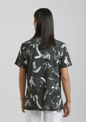 Camicia mezza manica in tessuto elastico con fantasia|Colore:Nero