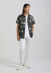 Camicia mezza manica in tessuto elastico con fantasia|Colore:Nero