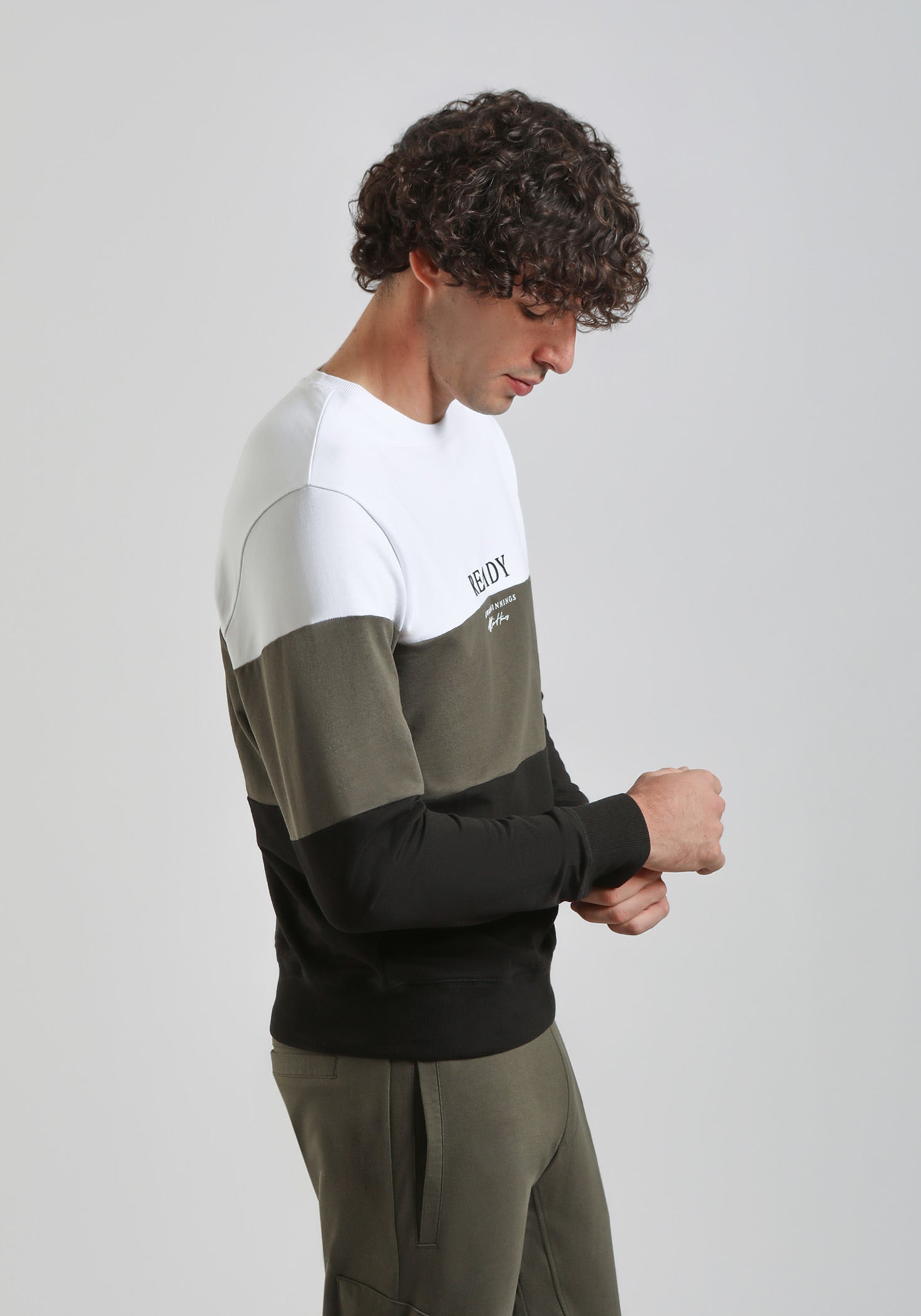 Felpa girocollo colorblock|Colore:Verde