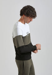 Felpa girocollo colorblock|Colore:Verde