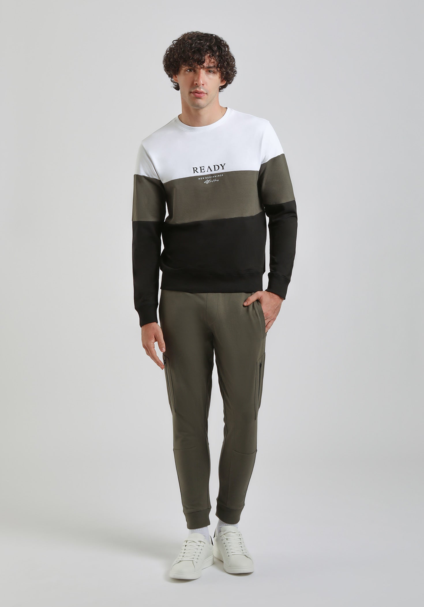 Felpa girocollo colorblock|Colore:Verde