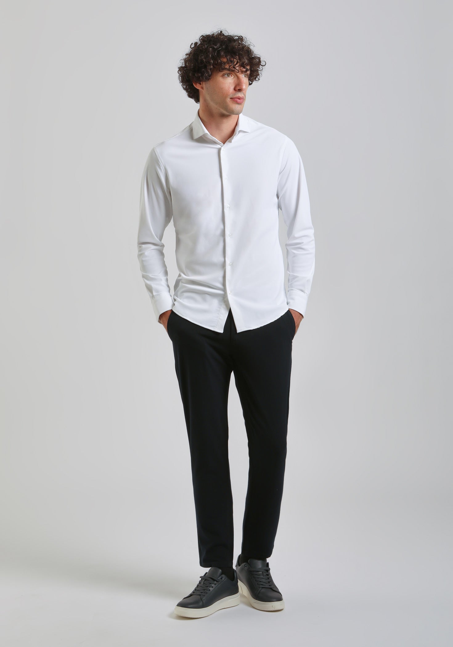 Camicia manica lunga tinta unita|Colore:Bianco