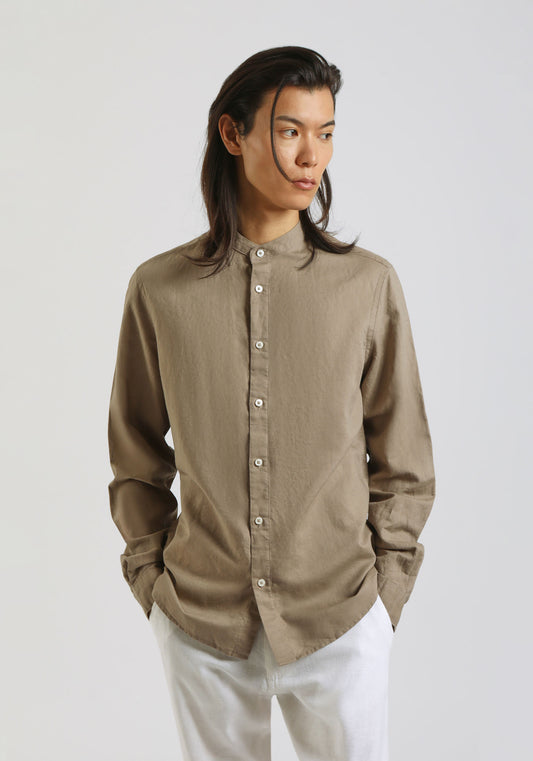 Camicia misto lino con collo coreano|Colore:Fango