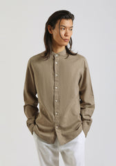 Camicia misto lino con collo coreano|Colore:Fango