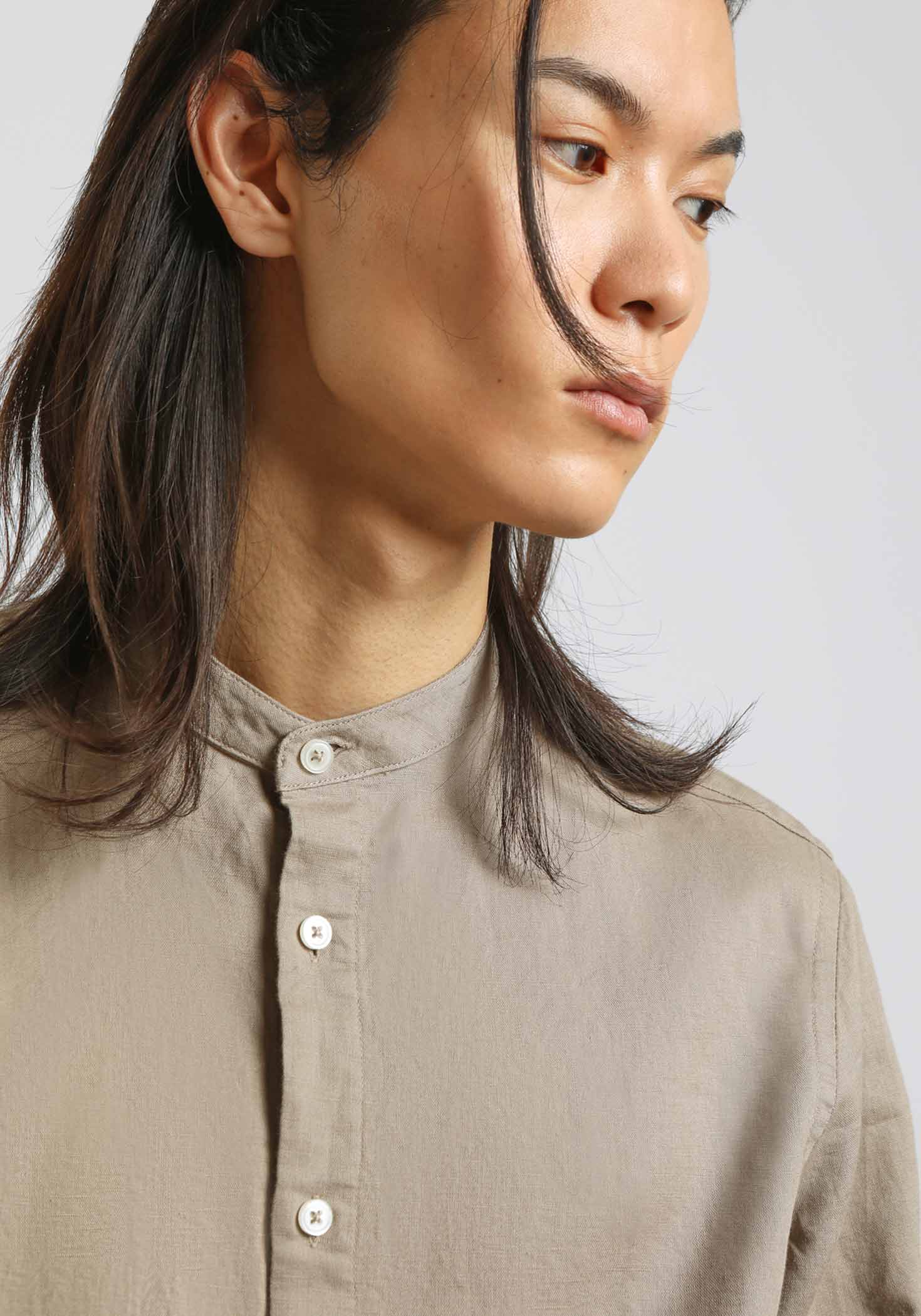 Camicia misto lino con collo coreano|Colore:Fango