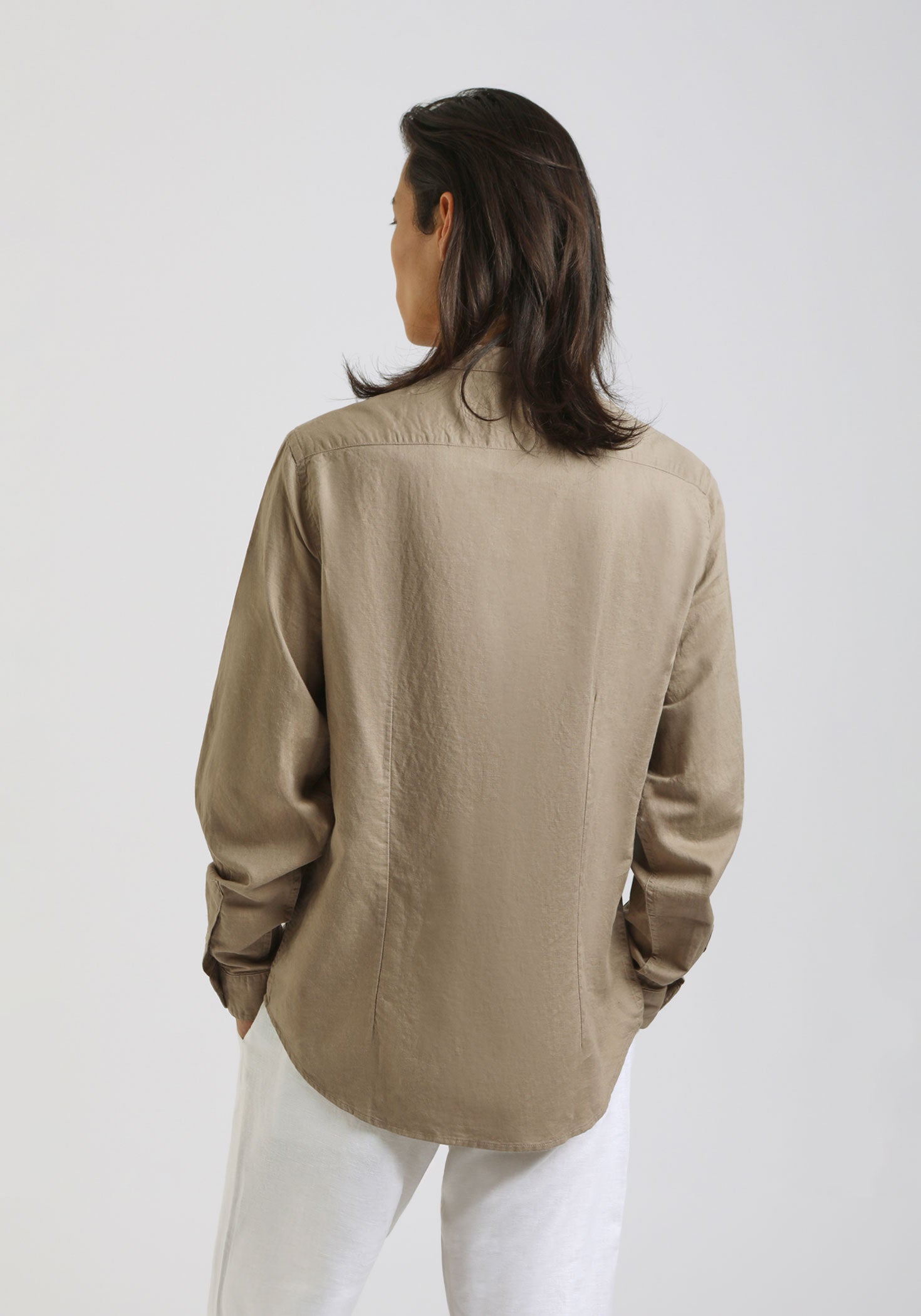 Camicia misto lino con collo coreano|Colore:Fango