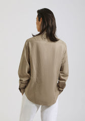 Camicia misto lino con collo coreano|Colore:Fango