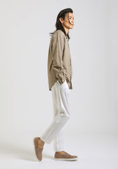 Camicia misto lino con collo coreano|Colore:Fango