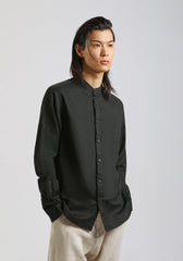 Camicia misto lino con collo coreano|Colore:Nero