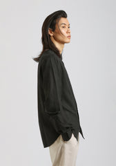 Camicia misto lino con collo coreano|Colore:Nero