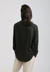 Camicia misto lino con collo coreano|Colore:Nero