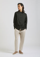 Camicia misto lino con collo coreano|Colore:Nero