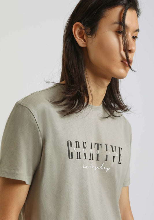 T-shirt 100% cotone con stampa|Colore:Grigio medio