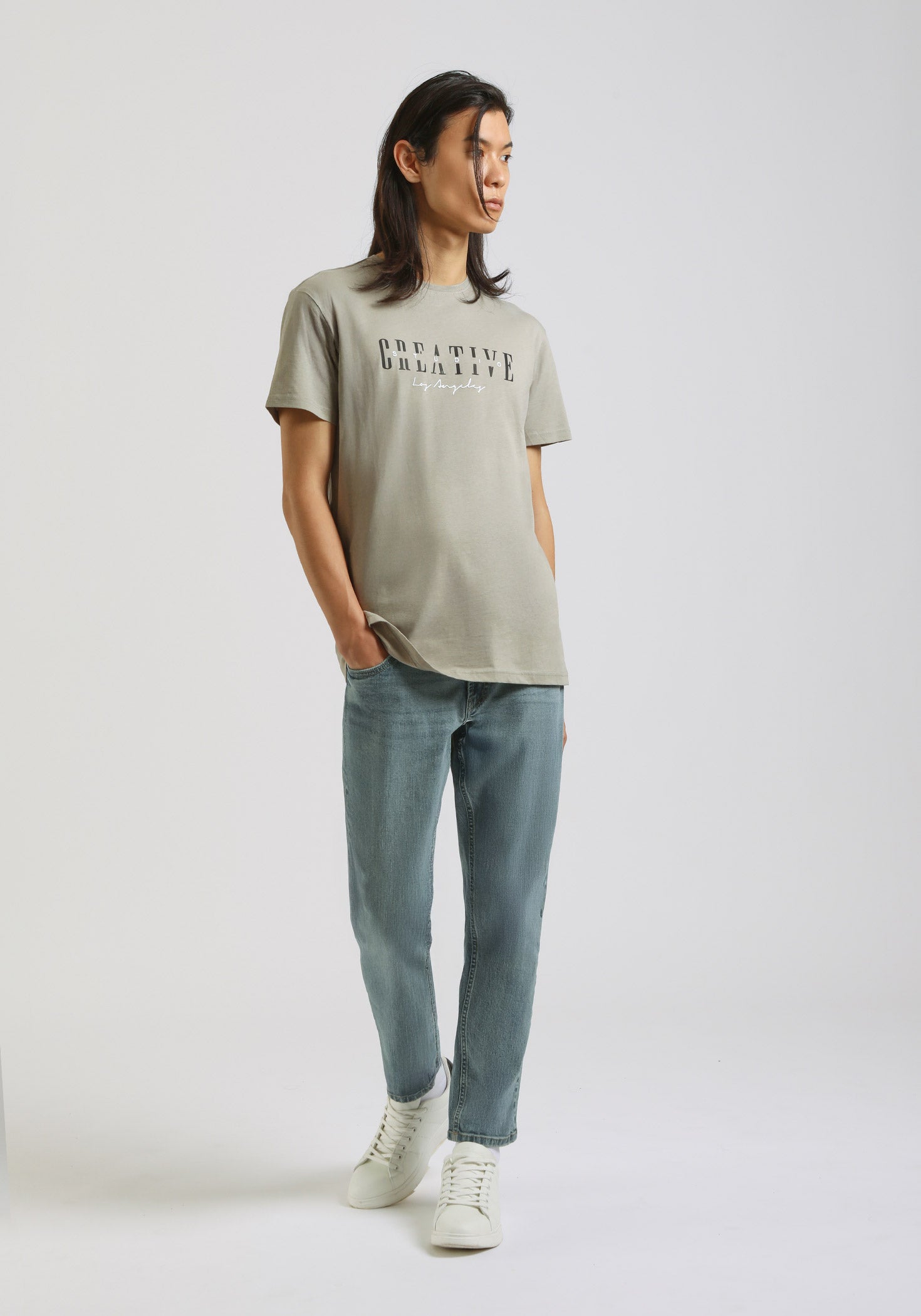 T-shirt 100% cotone con stampa|Colore:Grigio medio