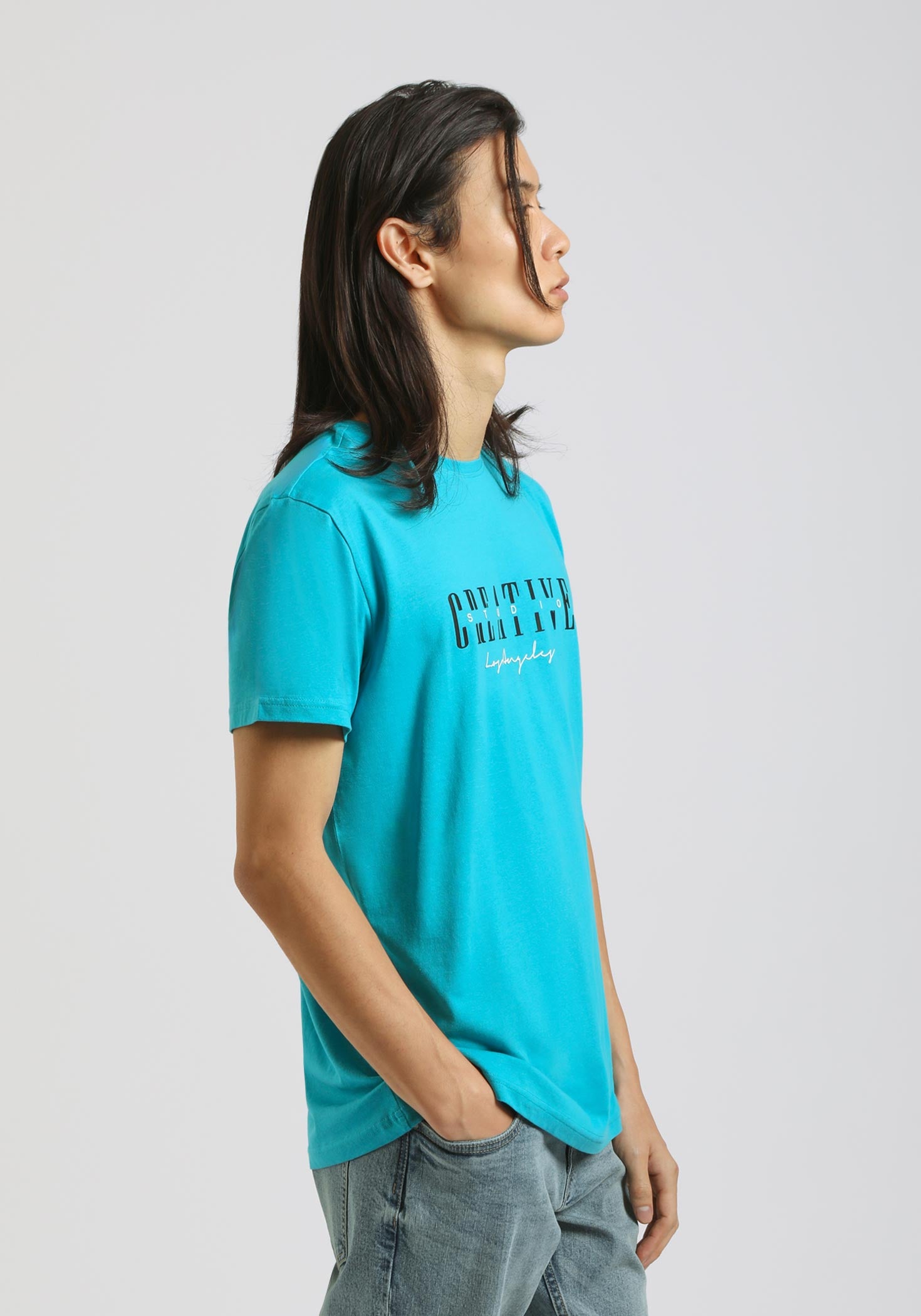 T-shirt 100% cotone con stampa|Colore:Turchese