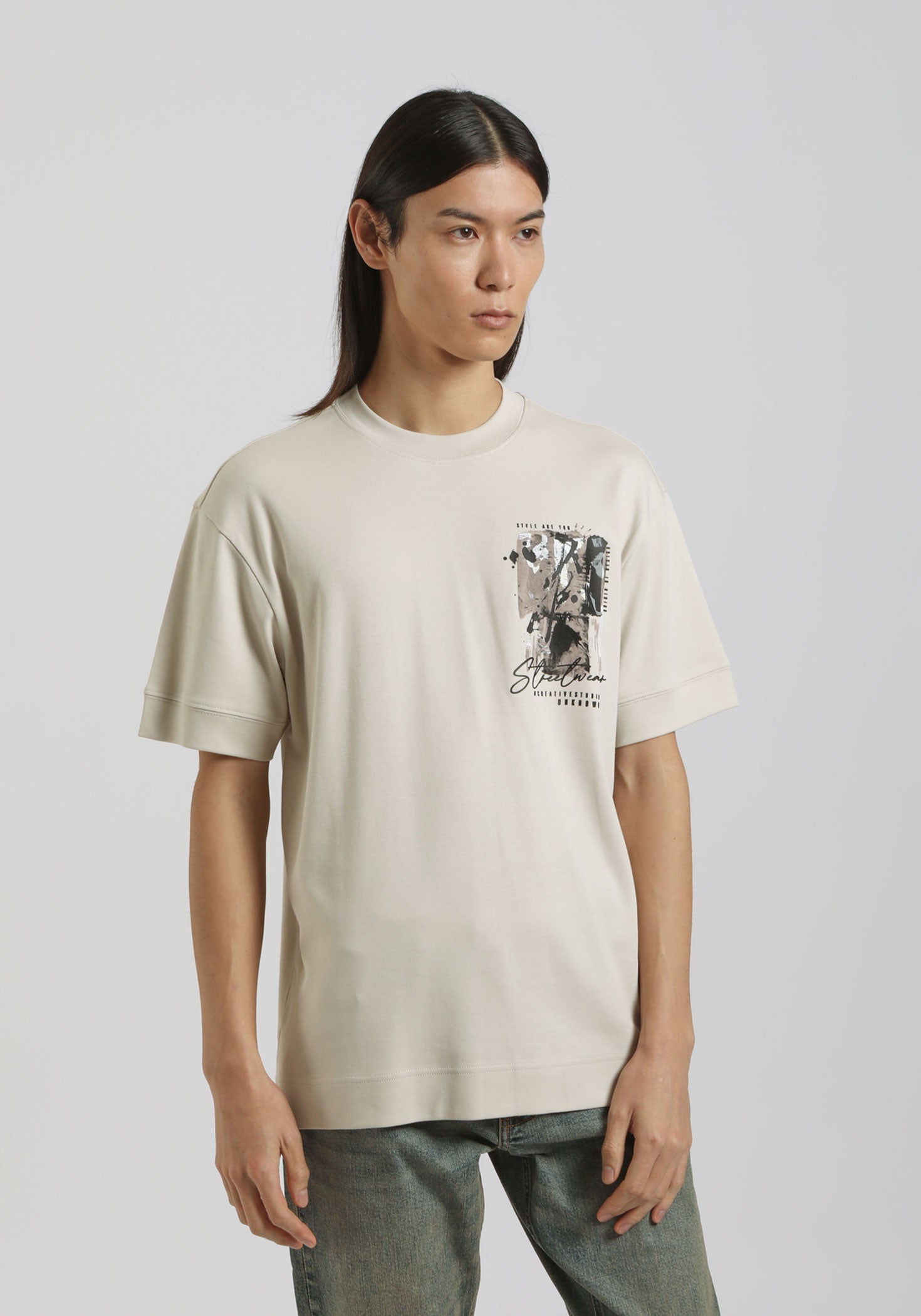 T-shirt over con stampa|Colore:Ecrù