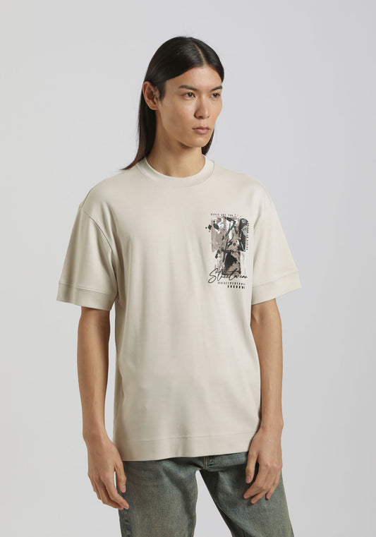 T-shirt over con stampa|Colore:Ecrù
