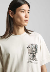 T-shirt over con stampa|Colore:Ecrù
