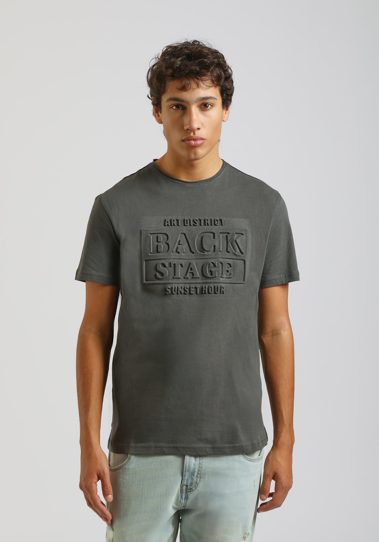 T-shirt con stampa a rilievo|Colore:Grigio scuro