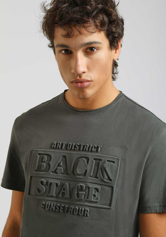 T-shirt con stampa a rilievo|Colore:Grigio scuro