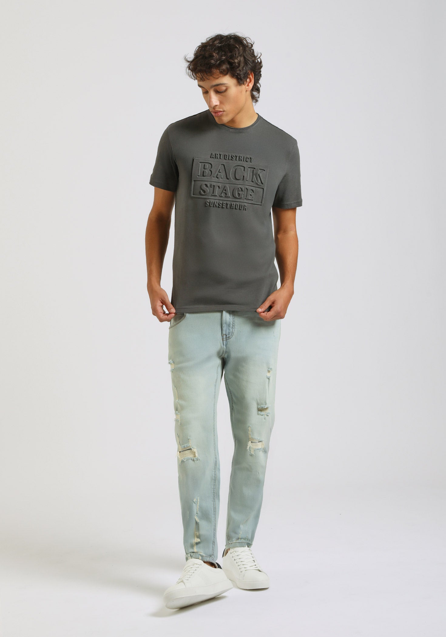T-shirt con stampa a rilievo|Colore:Grigio scuro