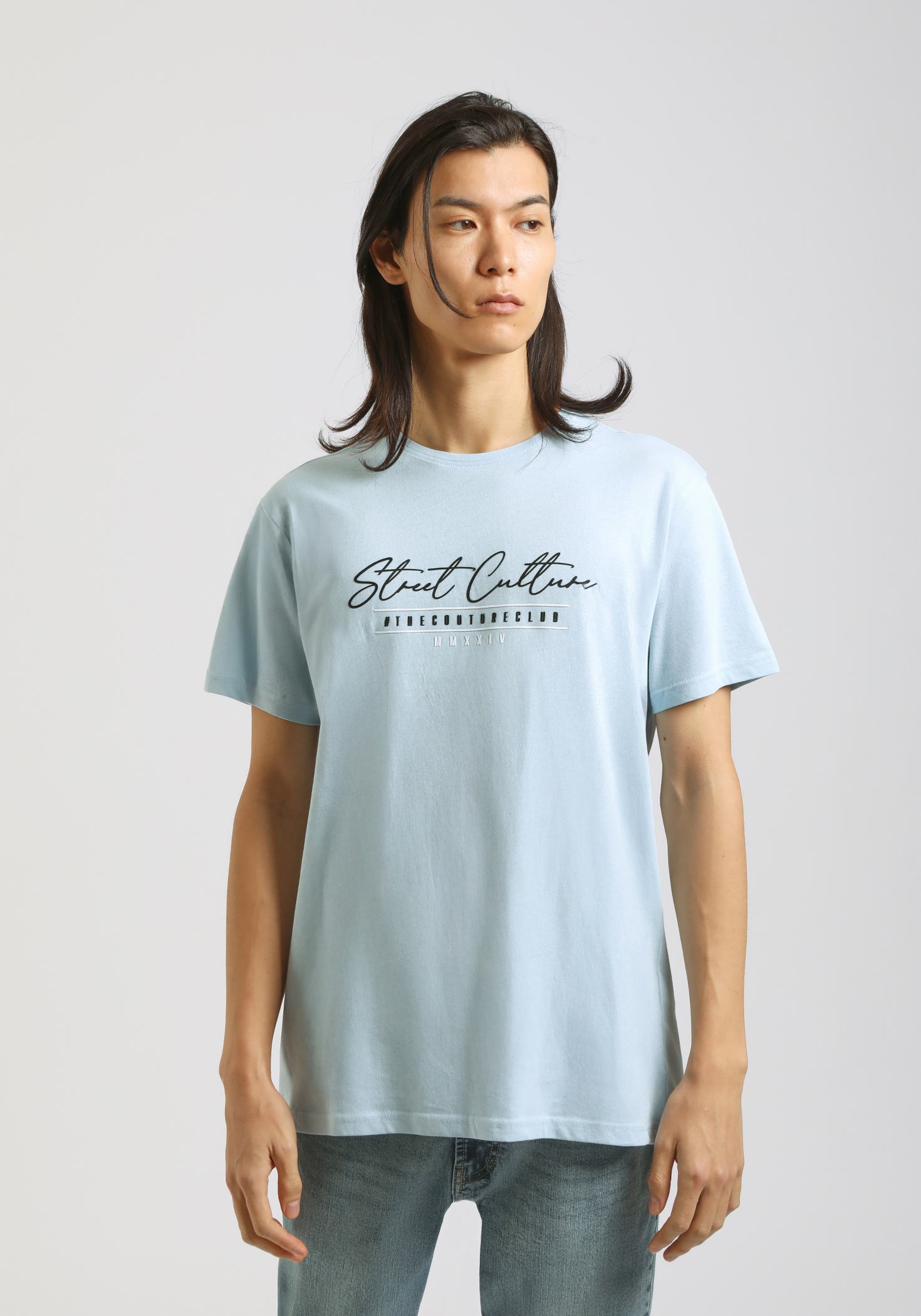 T-shirt 100% cotone con stampa|Colore:Cielo