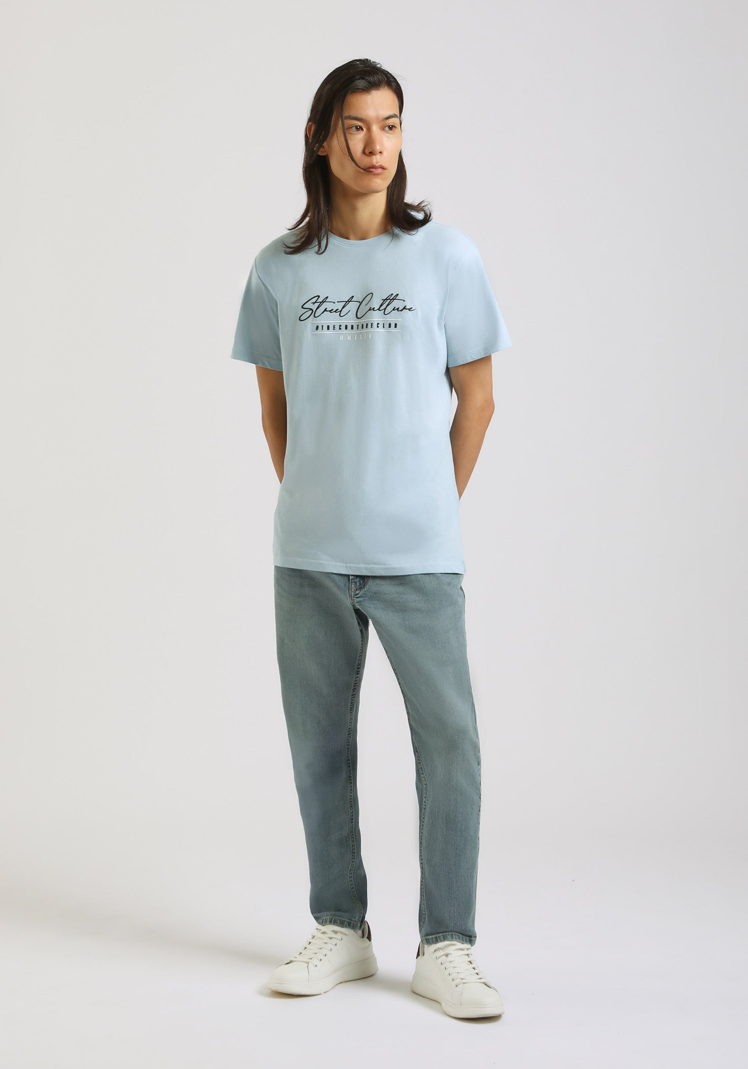 T-shirt 100% cotone con stampa|Colore:Cielo