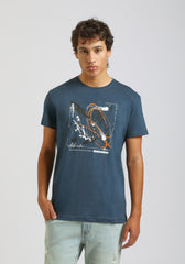 T-shirt 100% cotone con stampa|Colore:Jeans